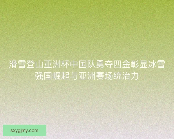 滑雪登山亚洲杯中国队勇夺四金彰显冰雪强国崛起与亚洲赛场统治力