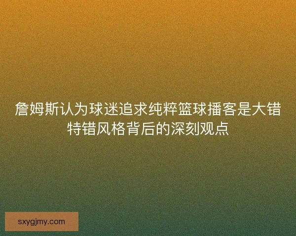 詹姆斯认为球迷追求纯粹篮球播客是大错特错风格背后的深刻观点