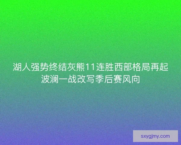 湖人强势终结灰熊11连胜西部格局再起波澜一战改写季后赛风向